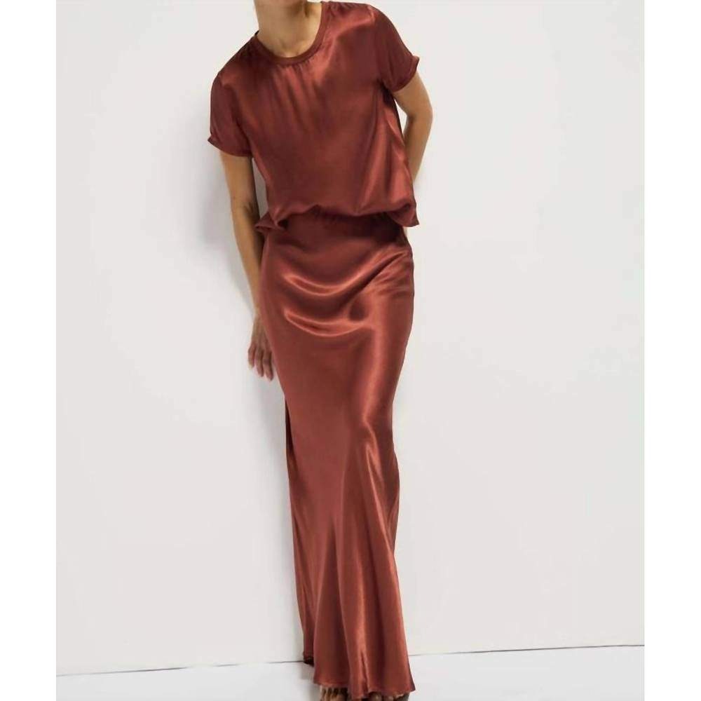 Nation LTD Gaia Bias Cut Maxi Skirt Cinnamon Hammered Satin NWT L Ethereal Fairy